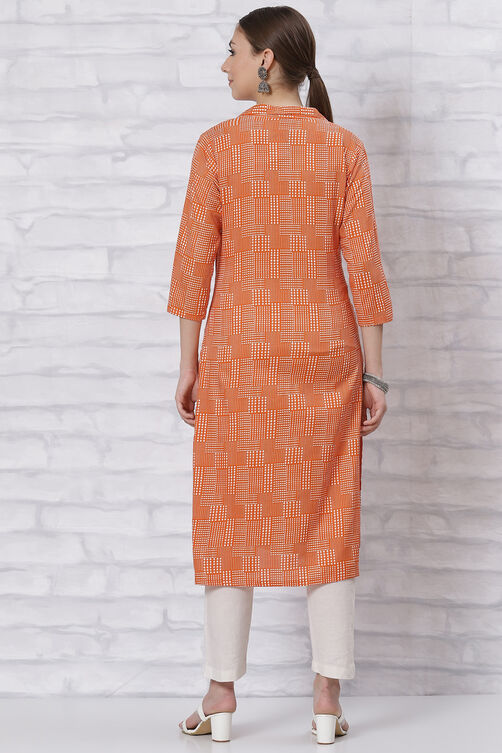 Red Straight Printed Kurta image number 4